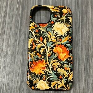 iPhone 13 - Floral Pattern Phone Case - Black and Orange